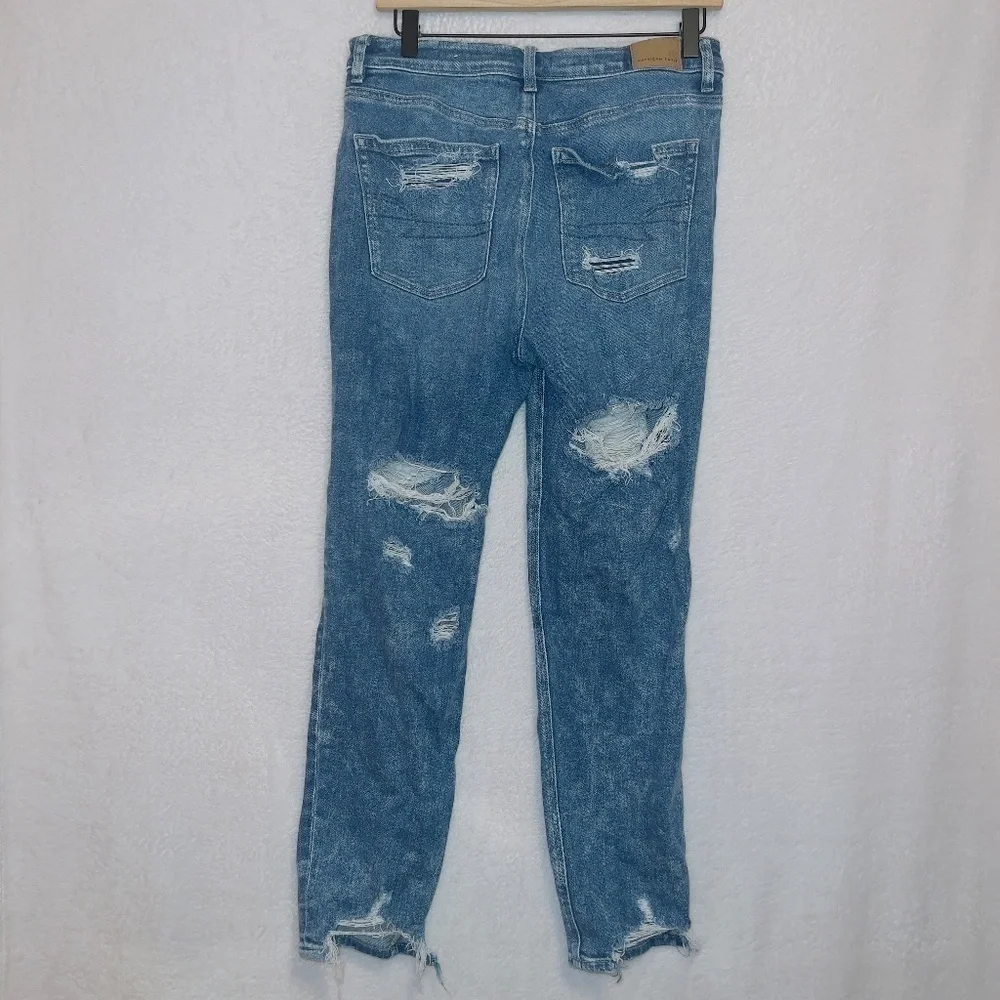 American Eagle AE Medium Wash Denim High Rise Stretch Distressed Mom Jean 6